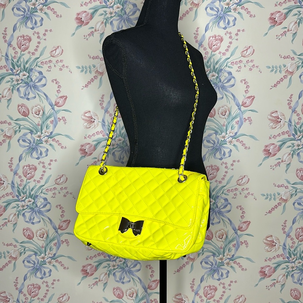 AMRITA SINGH QUILTED PATENT YELLOW BOW BAG